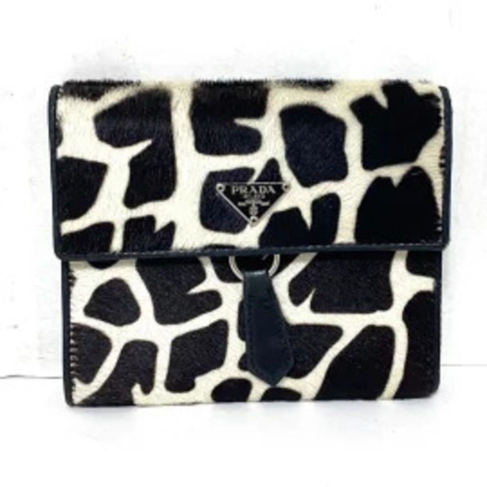 Prada Tri fold Wallet Giraffe Dark Brown Yellow Green Black Leather